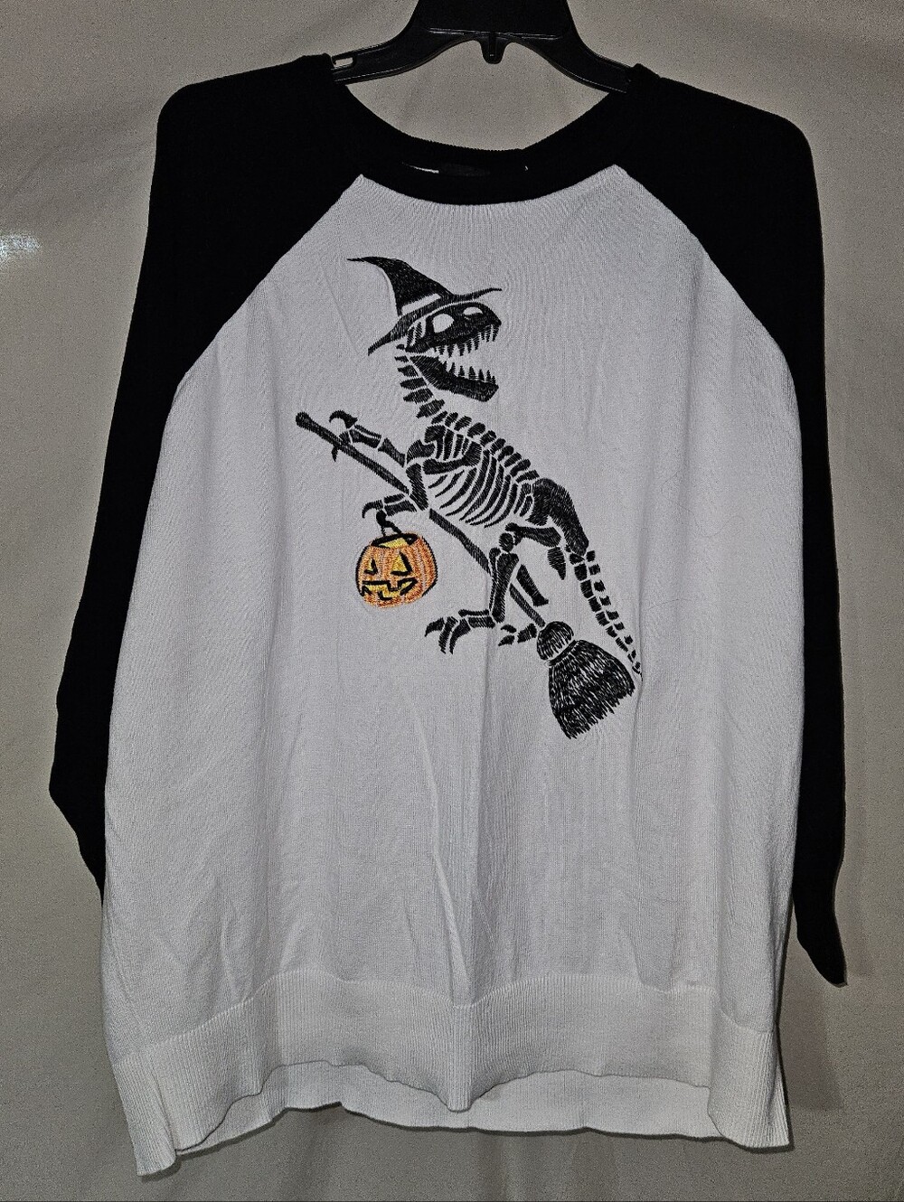 Torrid Black & White Halloween Skeleton Dino Sweater